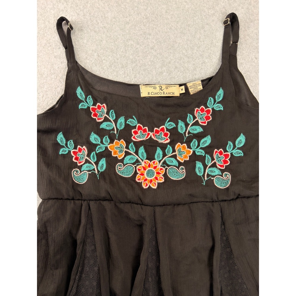 R Cinco Ranch Black Floral Embroidered Mesh Panel Mini Dress Womens Medium - Picture 3 of 9